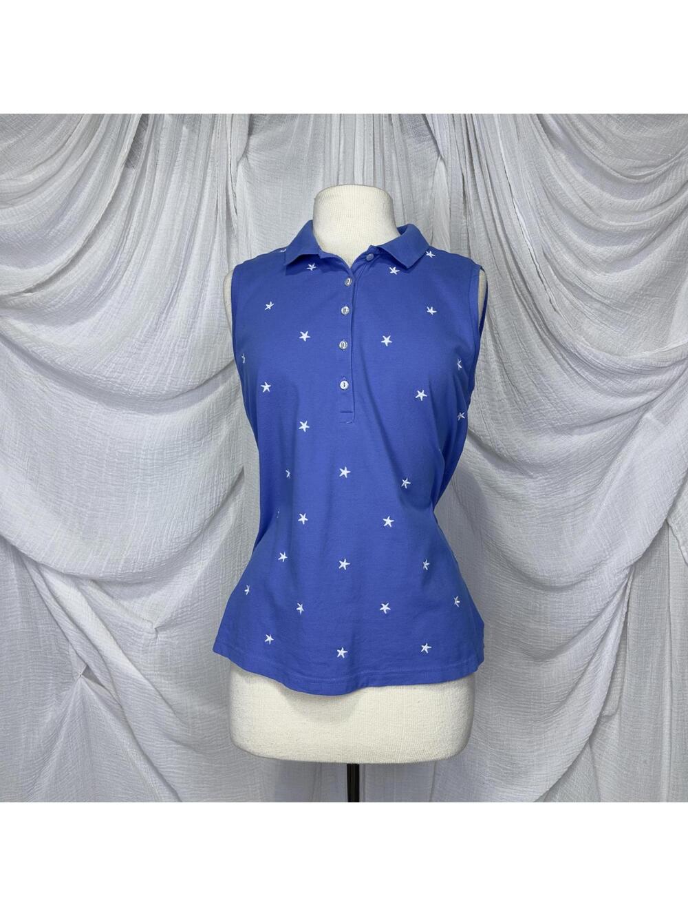 Vintage Preppy Indie Croft & Barrow Blue Sleeveless Polo Shirt M